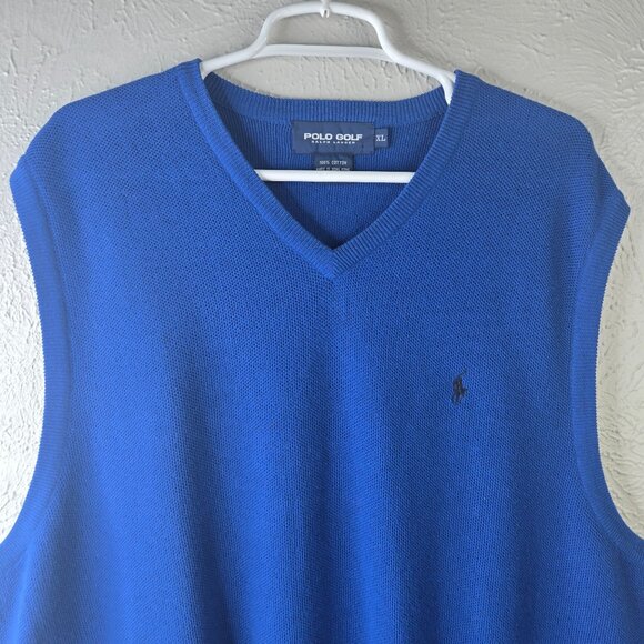 Polo Golf Ralph Lauren V-Neck Sweater Vest XL Blue Cotton Knit Logo Pony Preppy - Picture 4 of 10